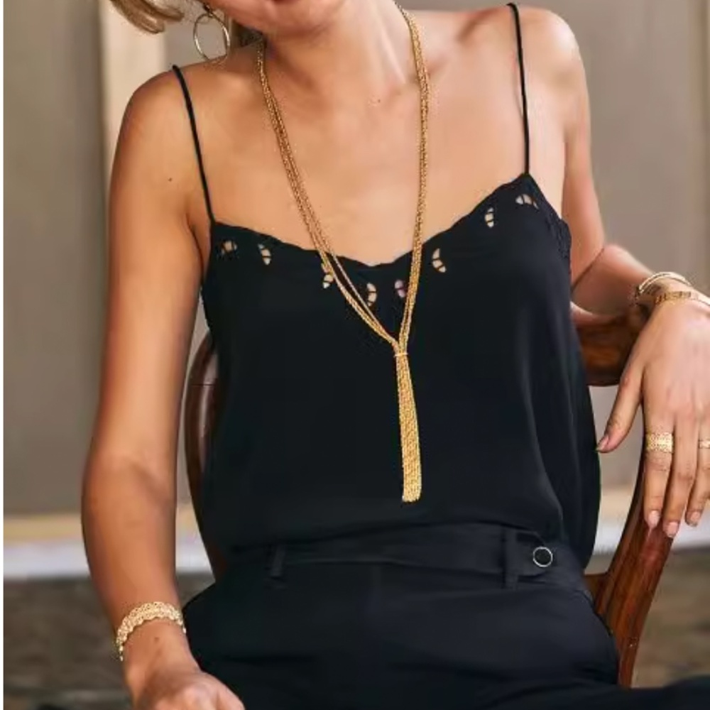 Sezane Paloma Silk Top - Black